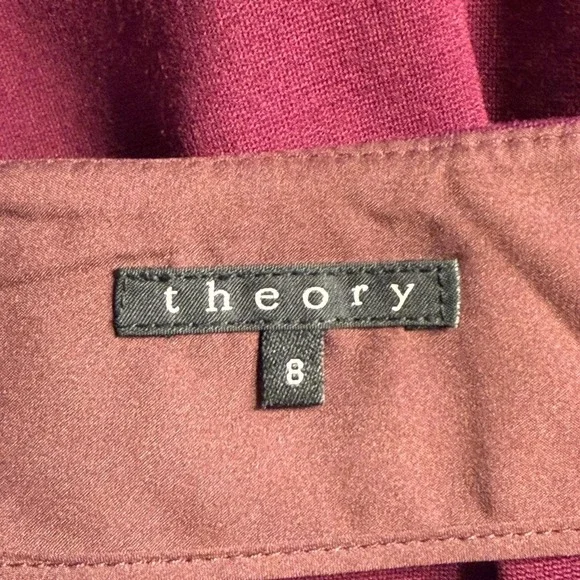 Theory Burgundy Pleated Mini Evelle Skirt Size 8 Wine Red Ponte Flared A-Line - Picture 4 of 7